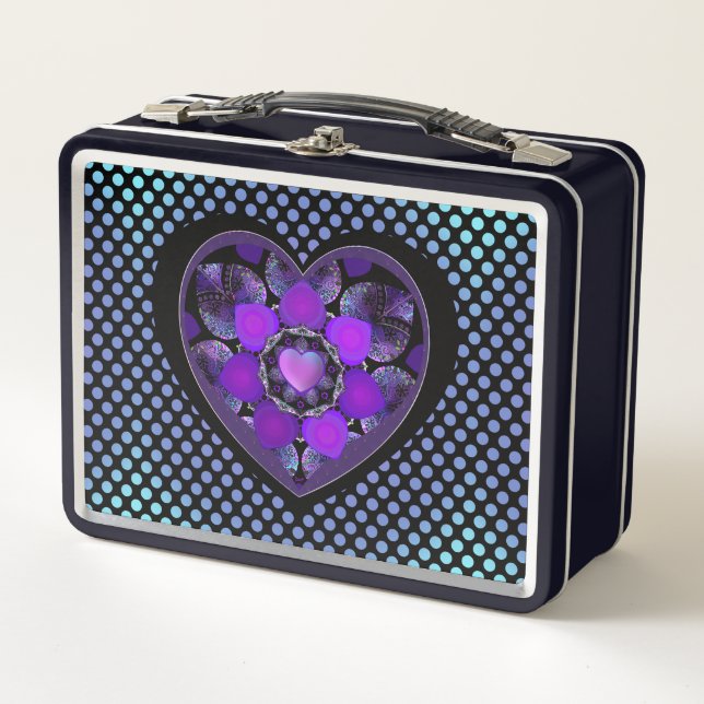 Purple umbrella & hearts .7 metal lunch box (Front)
