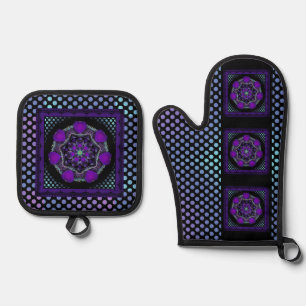 Purple umbrella & hearts .7 oven mitt & pot holder set