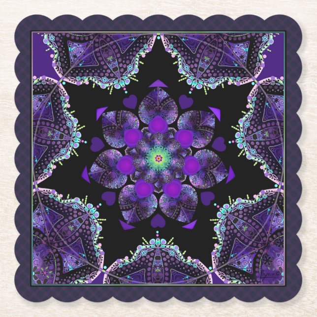 Purple umbrella & hearts .7 paper coaster (Front)