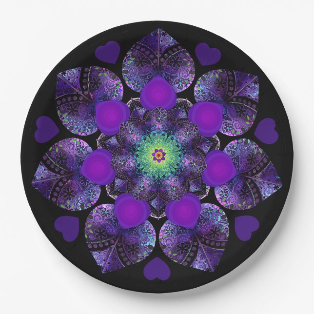 Purple umbrella & hearts .7 paper plate (Front)