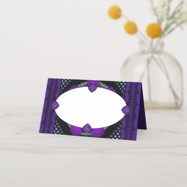 Purple umbrella & hearts .7 place card (Front)
