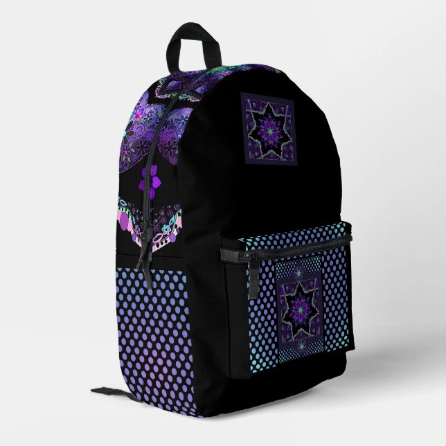 Purple umbrella & hearts .7 printed backpack (Back Corner Left)