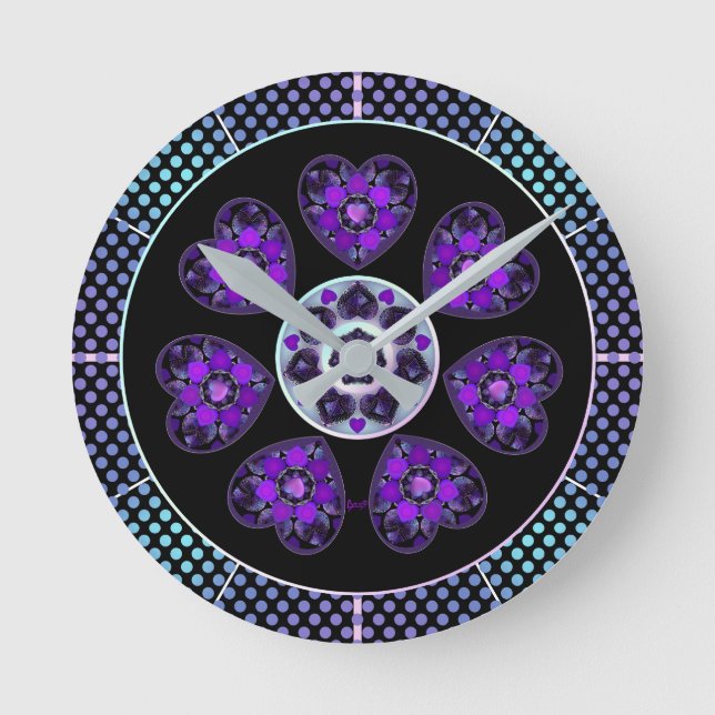 Purple umbrella & hearts .7 round clock (Front)