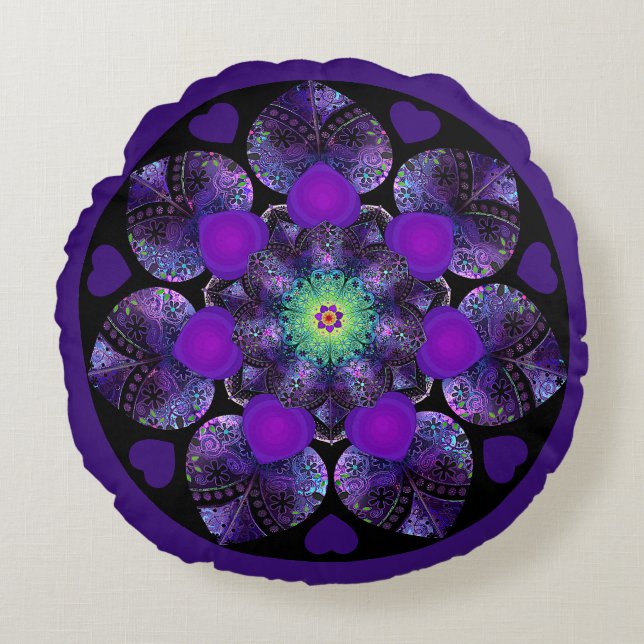 Purple umbrella & hearts .7 round cushion (Front)