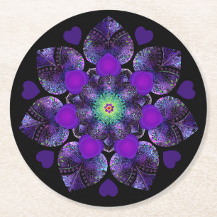 Purple umbrella & hearts .7 round paper coaster
