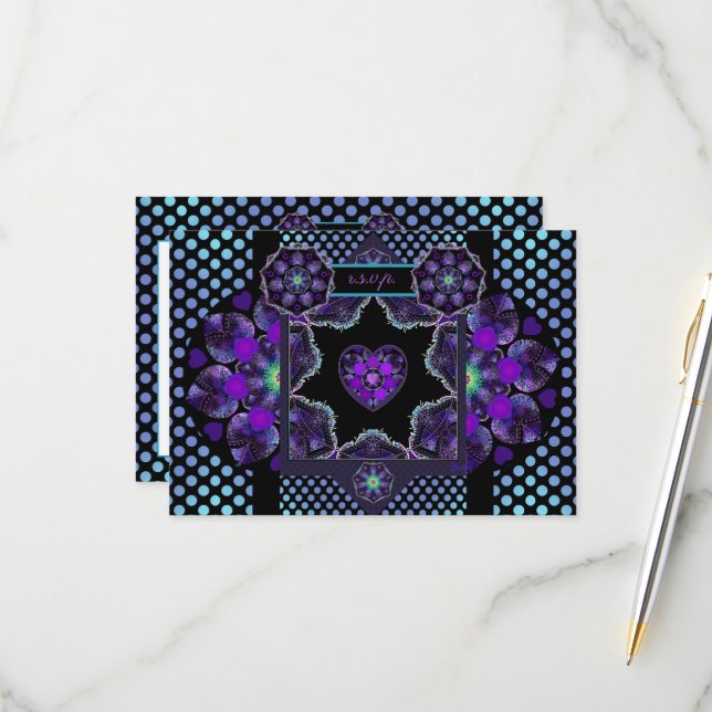 Purple umbrella & hearts .7 RSVP card (Front/Back In Situ)