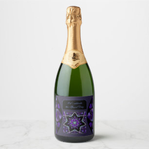 Purple umbrella & hearts .7 sparkling wine label