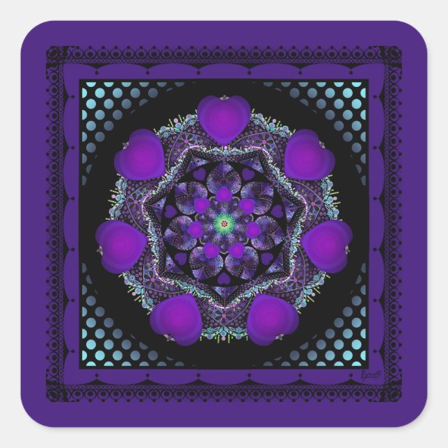 Purple umbrella & hearts .7 square sticker (Front)