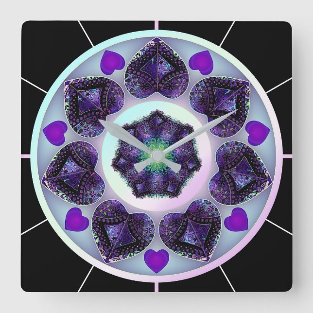 Purple umbrella & hearts .7 square wall clock (Front)