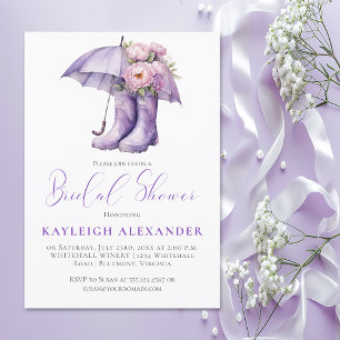 Purple Umbrella Rain Boots Pink Floral Bridal   Invitation