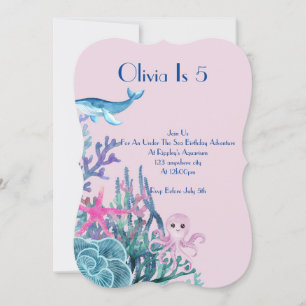 Purple under the sea birthday invitation 