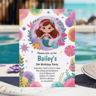 Purple Under The Sea Mermaid Birthday Party Invitation