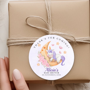 Purple Unicorn Baby Shower Girl Classic Round Sticker