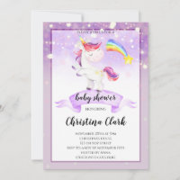 Purple Unicorn Baby Shower Invitation Girl