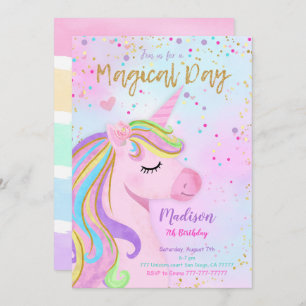 Purple Unicorn Birthday Invitation