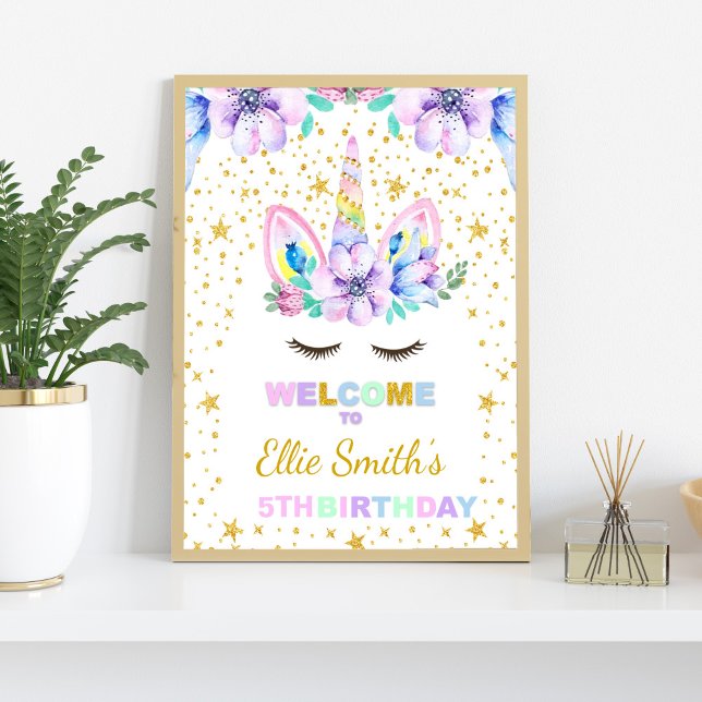 Purple Unicorn Birthday Party Welcome Sign (Purple Unicorn Welcome Signs)