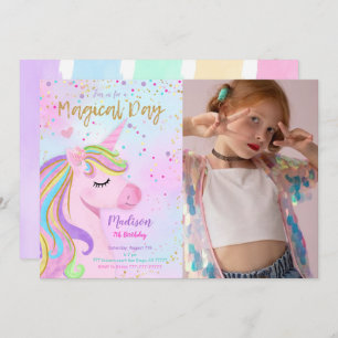 Purple Unicorn Birthday Photo Invitation
