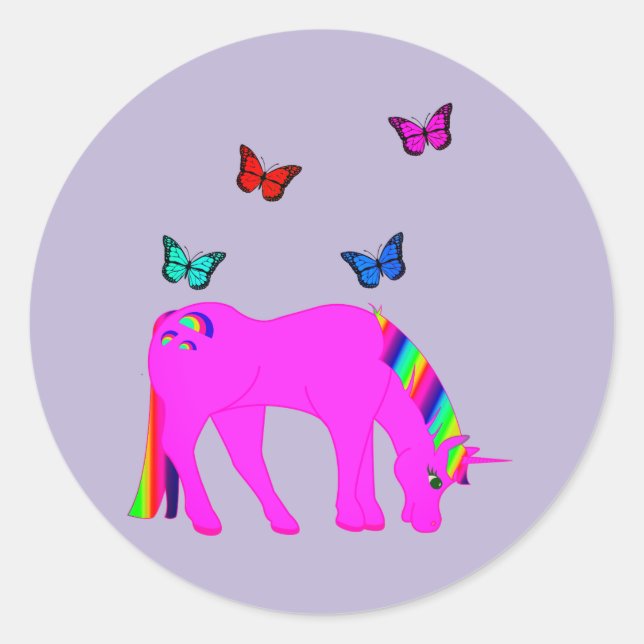 Purple Unicorn & Butterflies Sticker (Front)