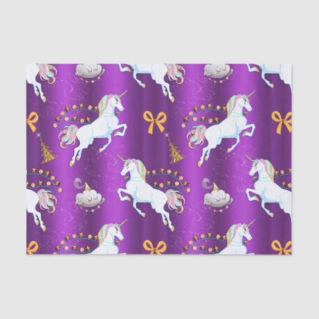 Purple Unicorn Christmas Tissue Paper (Front)