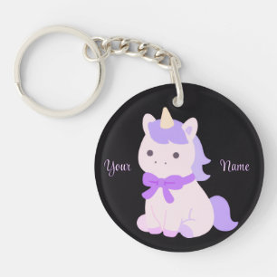 Purple Unicorn Cute Kawaii Custom Black Keychain