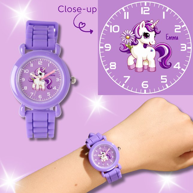 Purple Unicorn Daisy Flower Girls Watch (Creator Uploaded)