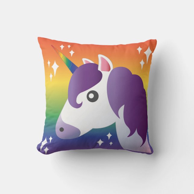 Purple Unicorn Emoji Sparkle with Rainbow Pillow (Front)