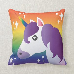 Purple Unicorn Emoji Sparkle with Rainbow Pillow
