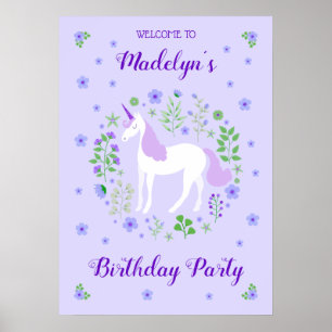 Purple Unicorn Faux Purple Glitter Birthday Poster