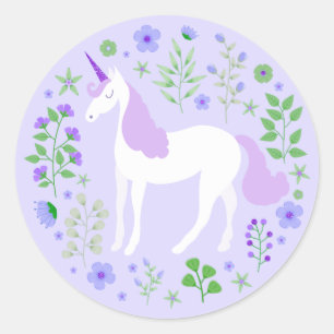 Purple Unicorn Faux Purple Glitter Classic Round Sticker