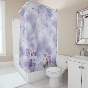 Purple Unicorn Glitter Hearts Shower Curtain
