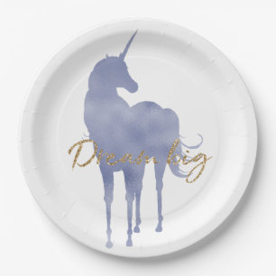 Purple Unicorn Gold Glitter Dream Big Sparkle Paper Plate