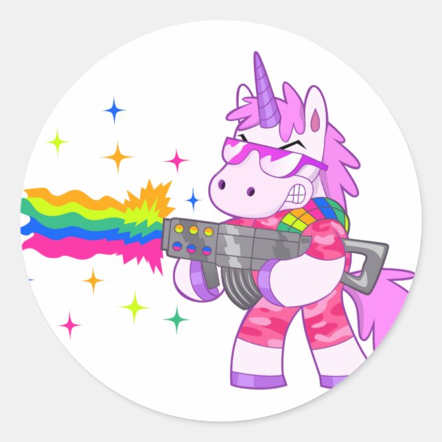 Purple Unicorn - Gun Classic Round Sticker (Front)