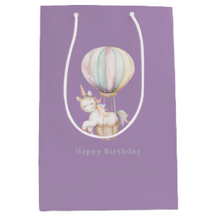 Purple Unicorn Hot Air Balloon Birthday Medium Gift Bag