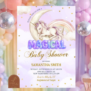 Purple Unicorn Magical girl baby shower Invitation