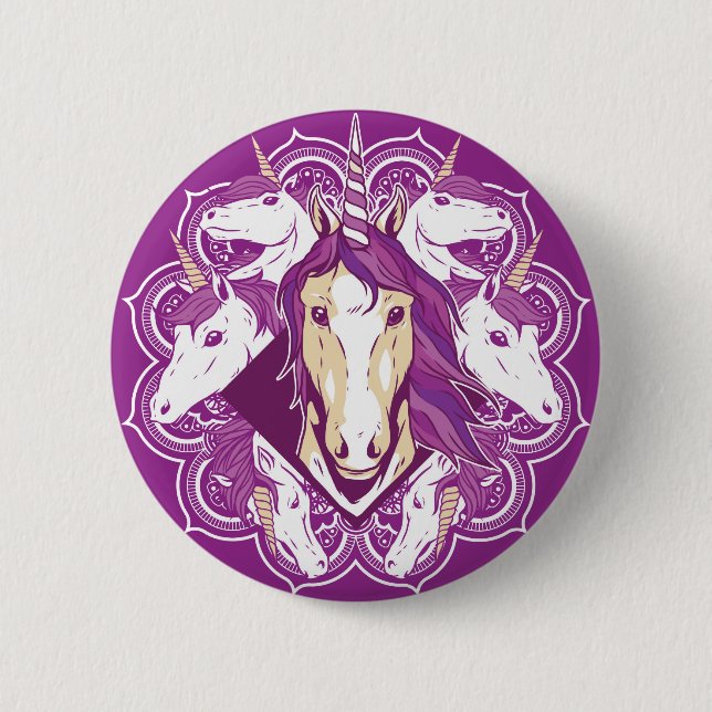 Purple Unicorn Mandala 6 Cm Round Badge (Front)