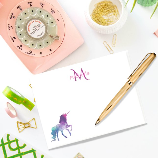 Purple unicorn monogrammed girl post-it notes (Creator Uploaded)