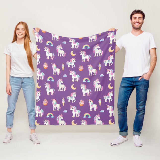 Purple Unicorn Pattern Fleece Blanket (In Situ)