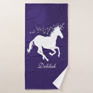 Purple Unicorn Personalised Bath Towel Set