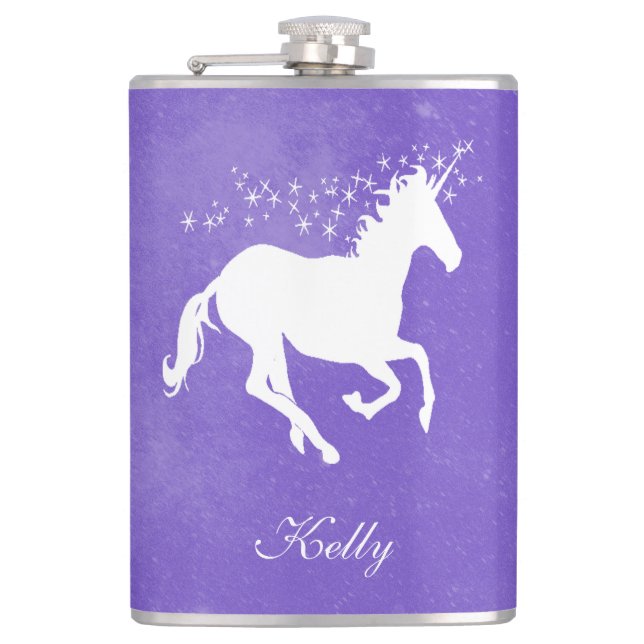 Purple Unicorn Personalised Flask (Front)