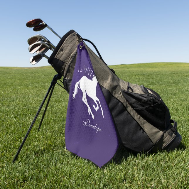 Purple Unicorn Personalised Golf Towel (Green)