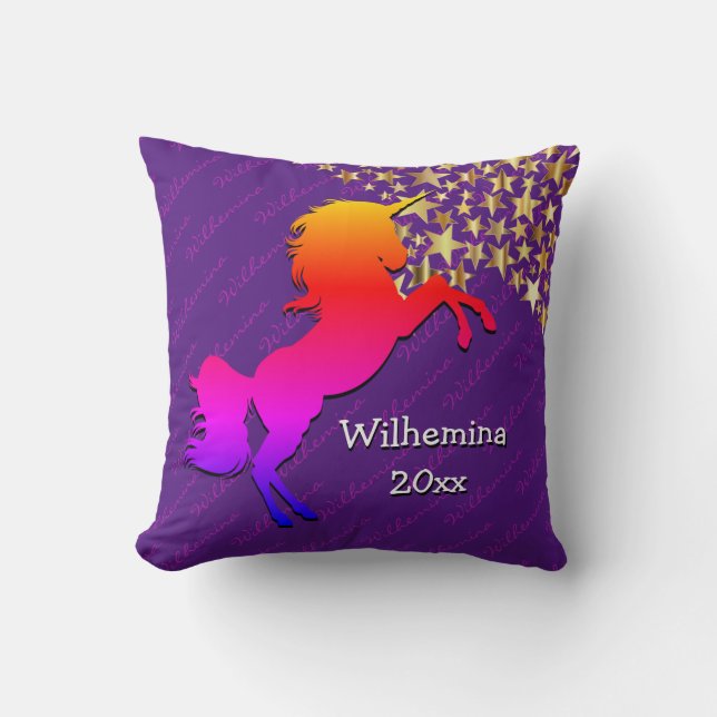 Purple UNICORN Personalised Keepsake Cushion (Front)