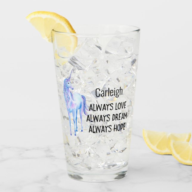 Purple Unicorn Personalised Love Dream Hope Glass (Front Ice)