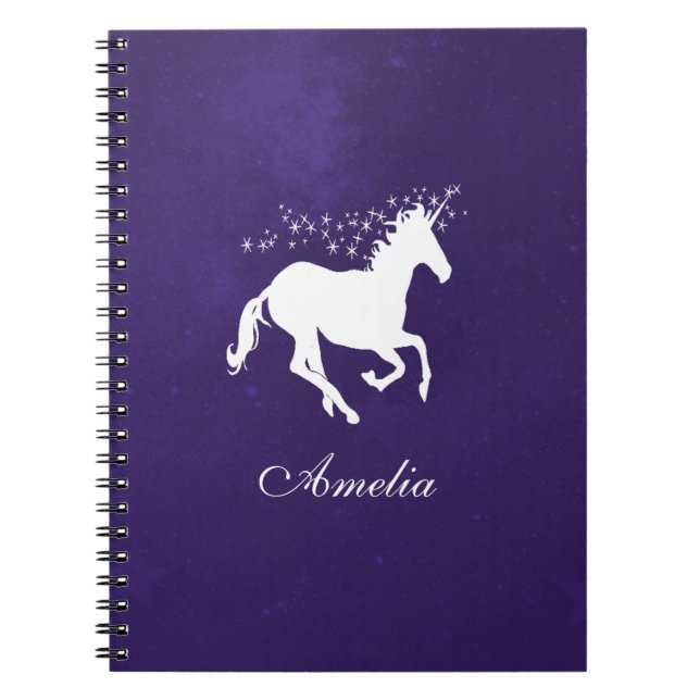 Purple Unicorn Personalised Notebook (Front)