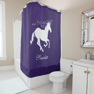 Purple Unicorn Personalised Shower Curtain
