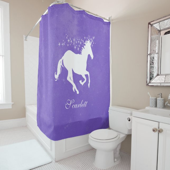 Purple Unicorn Personalised Shower Curtain (In Situ)