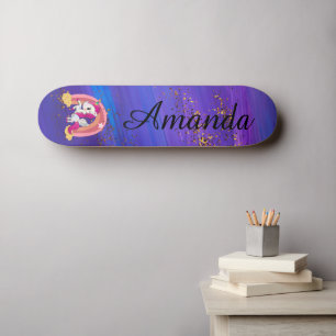 Purple unicorn personalised skateboard