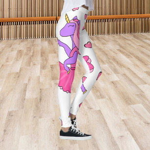 Purple unicorn pink ballerina hearts leggings