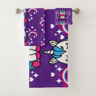 Purple Unicorn Pony Bath Towel Set