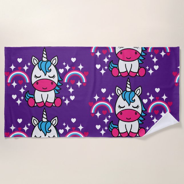 Purple Unicorn Pony Beach Towel (Front)