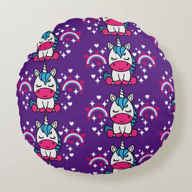 Purple Unicorn Pony Round Cushion (Front)